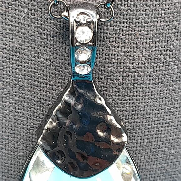 Large Crystal Teardrop Necklace, Long Gunmetal Gray Chain, 42" - Picture 4 of 9